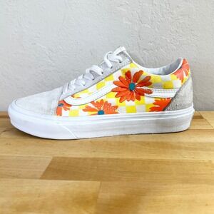 Vans Old Skool Checkerboard Floral Blanc Embroidered Daisy Sneakers Shoes Sz 6.5